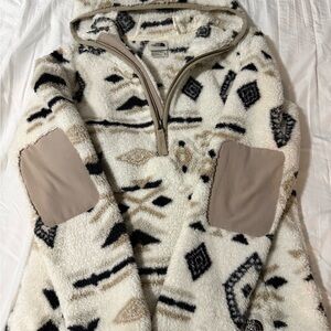 The North Face Cream and Black Patterned Fleece Hoodie